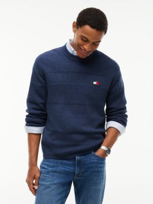 jersey texturizado con parche de tommy blue de hombres tommy jeans