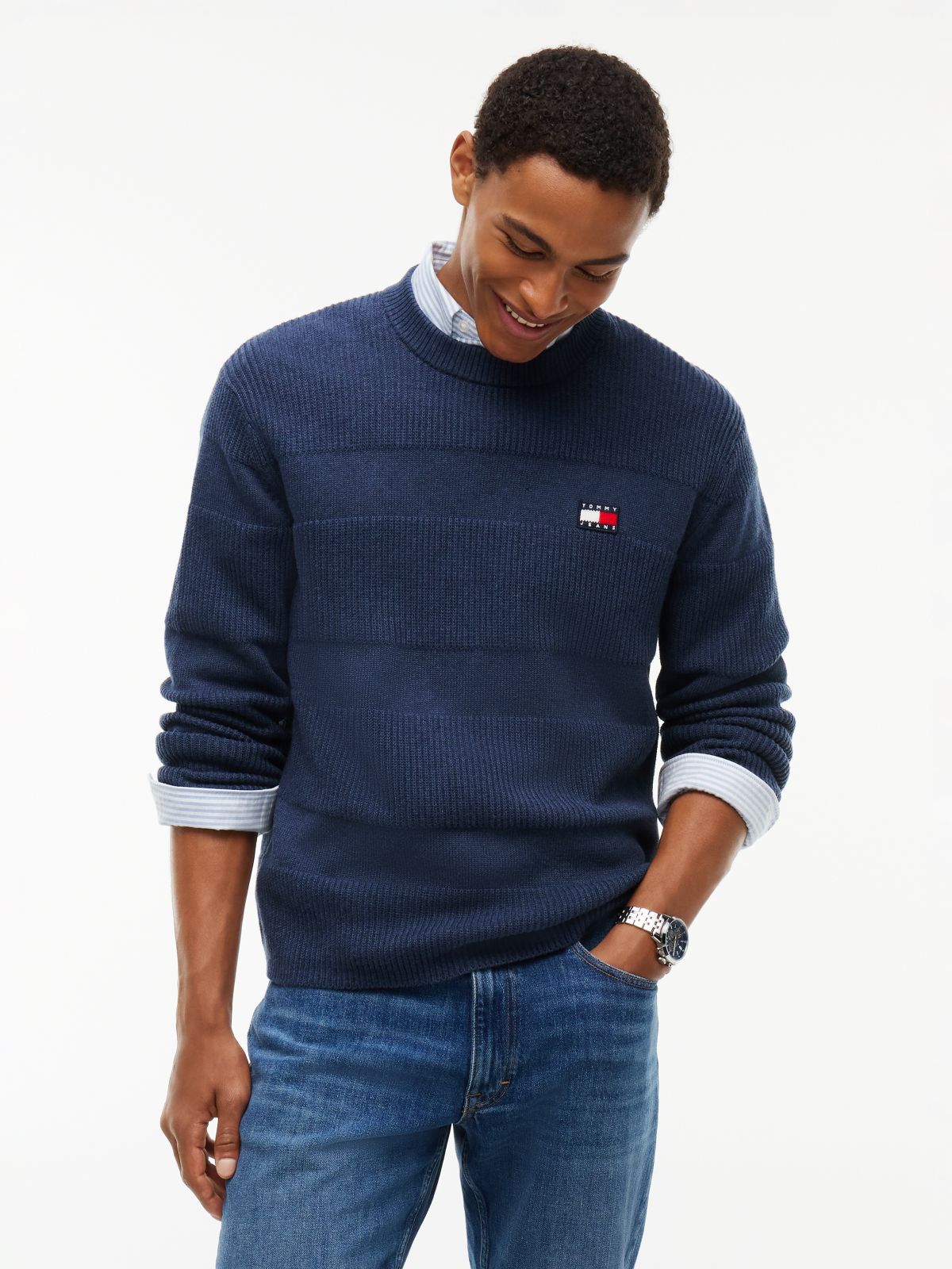 Tommy Badge Textured Jumper — Blue