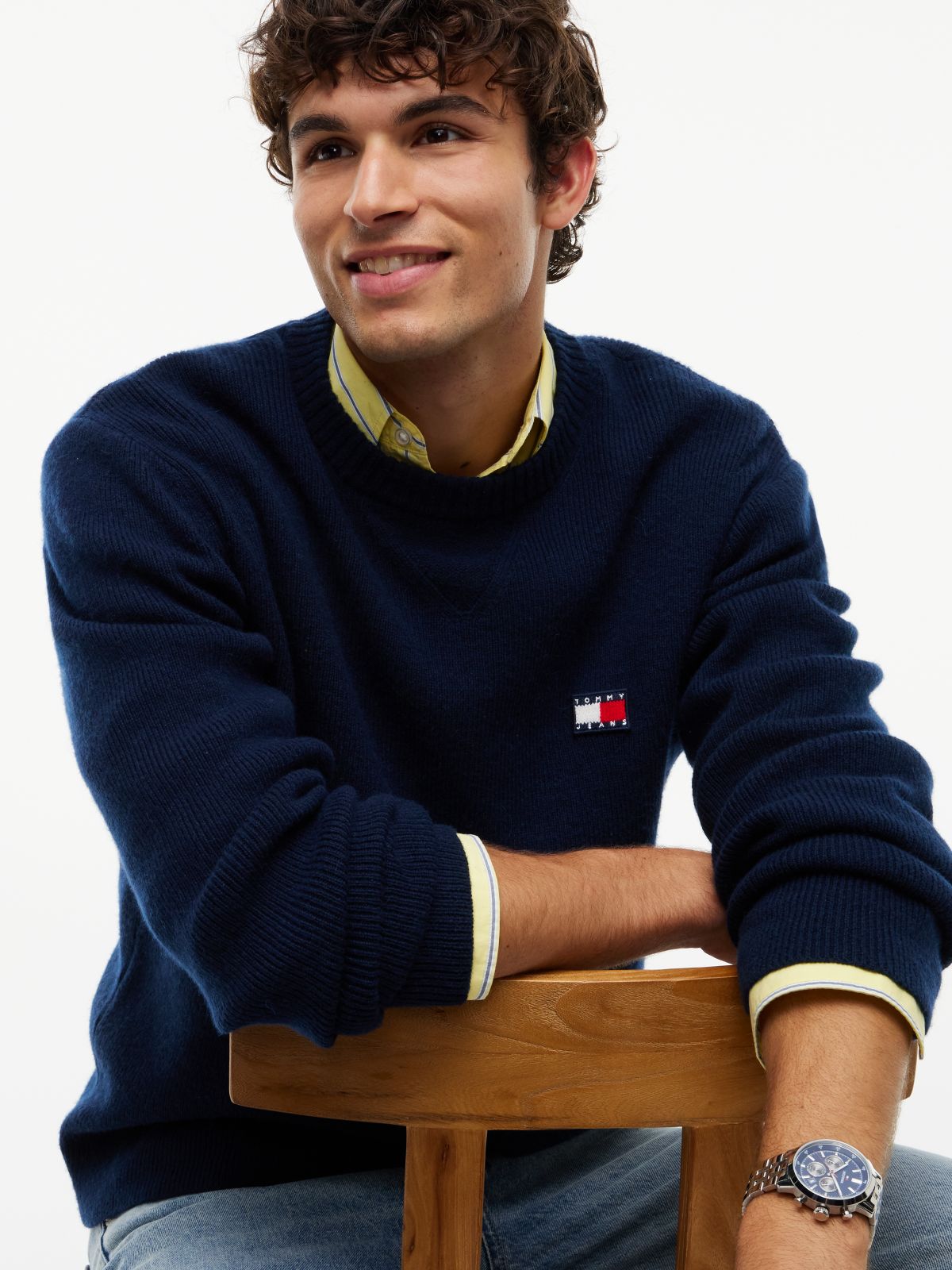 Badge Wool Blend Jumper With Alpaca — Blue