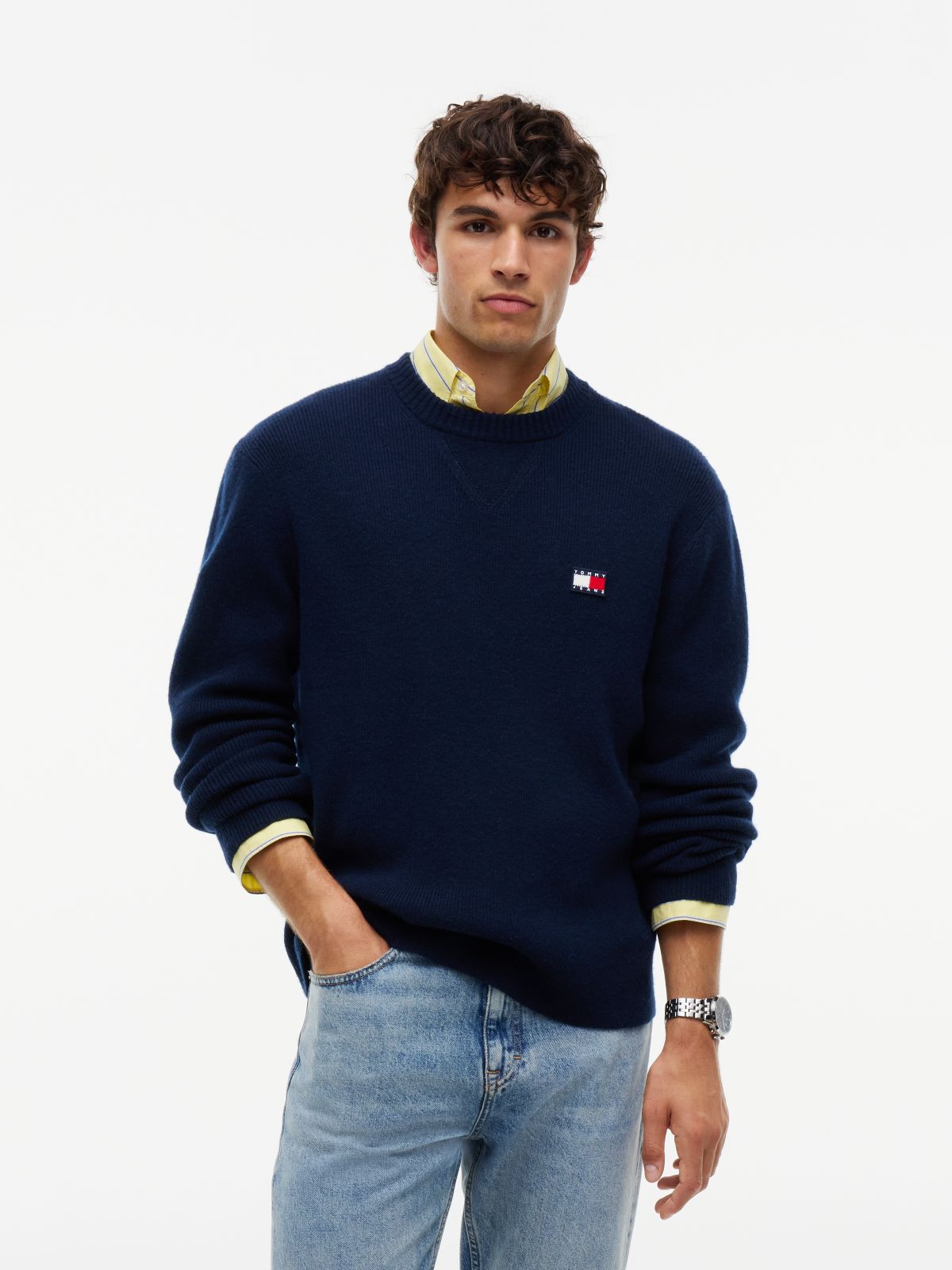 Badge Wool Blend Jumper With Alpaca — Blue