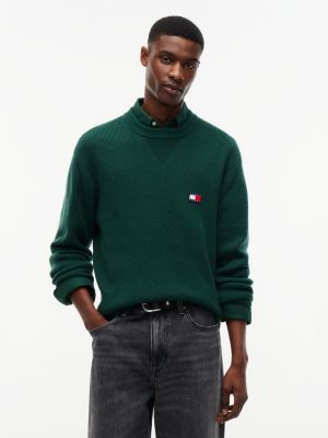 green trui van wolmix met alpaca en badge voor heren - tommy jeans