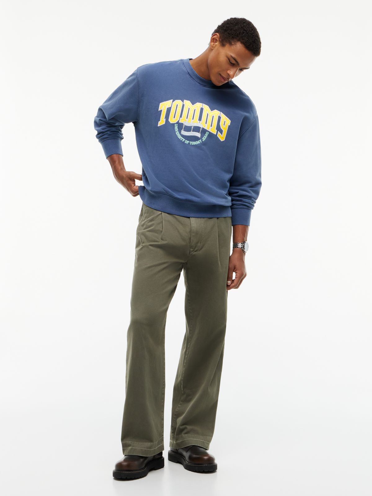 Varsity Logo Relaxed Terry Sweatshirt — Blue