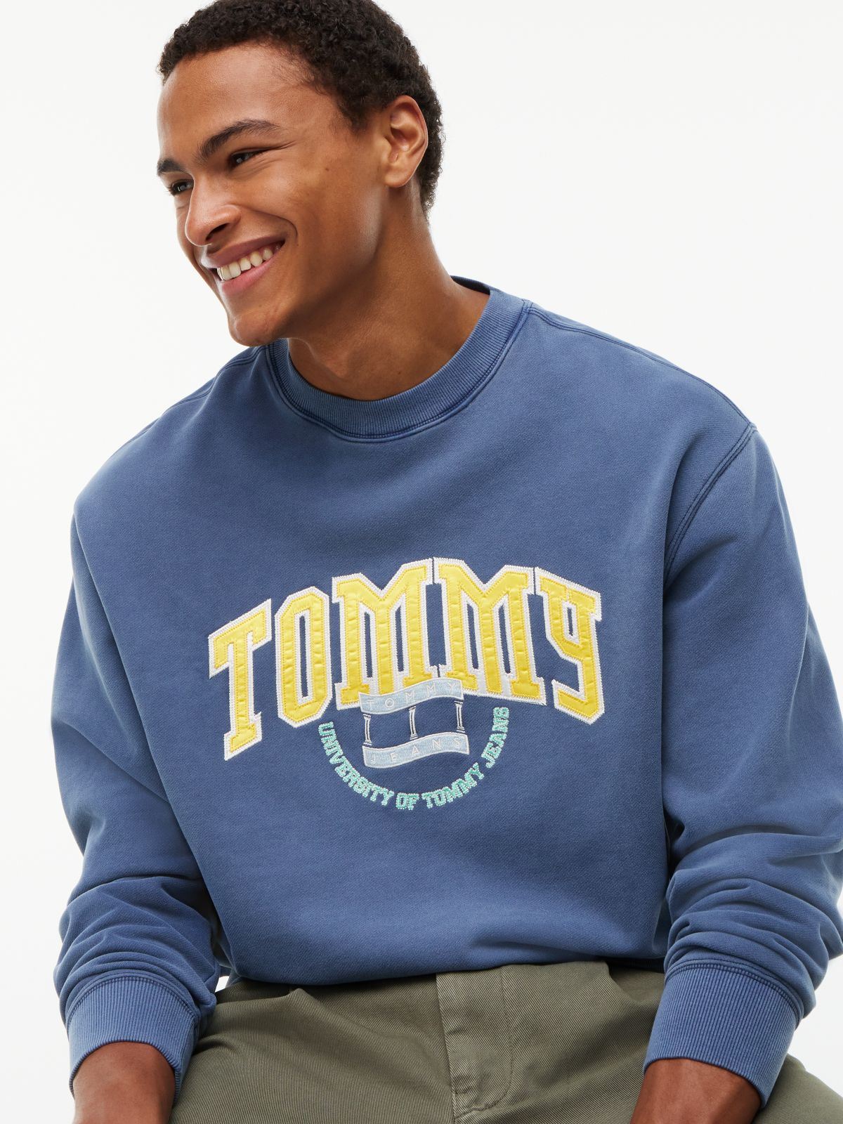 Varsity Logo Relaxed Terry Sweatshirt — Blue