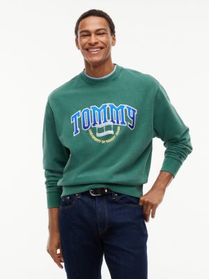 green varsity logo relaxed terry sweatshirt for men tommy jeans