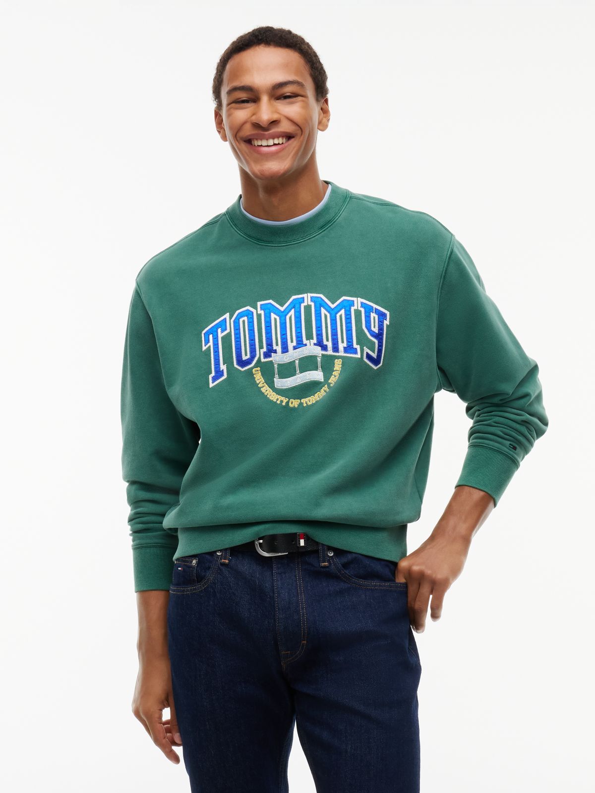 Varsity Logo Relaxed Terry Sweatshirt — Green