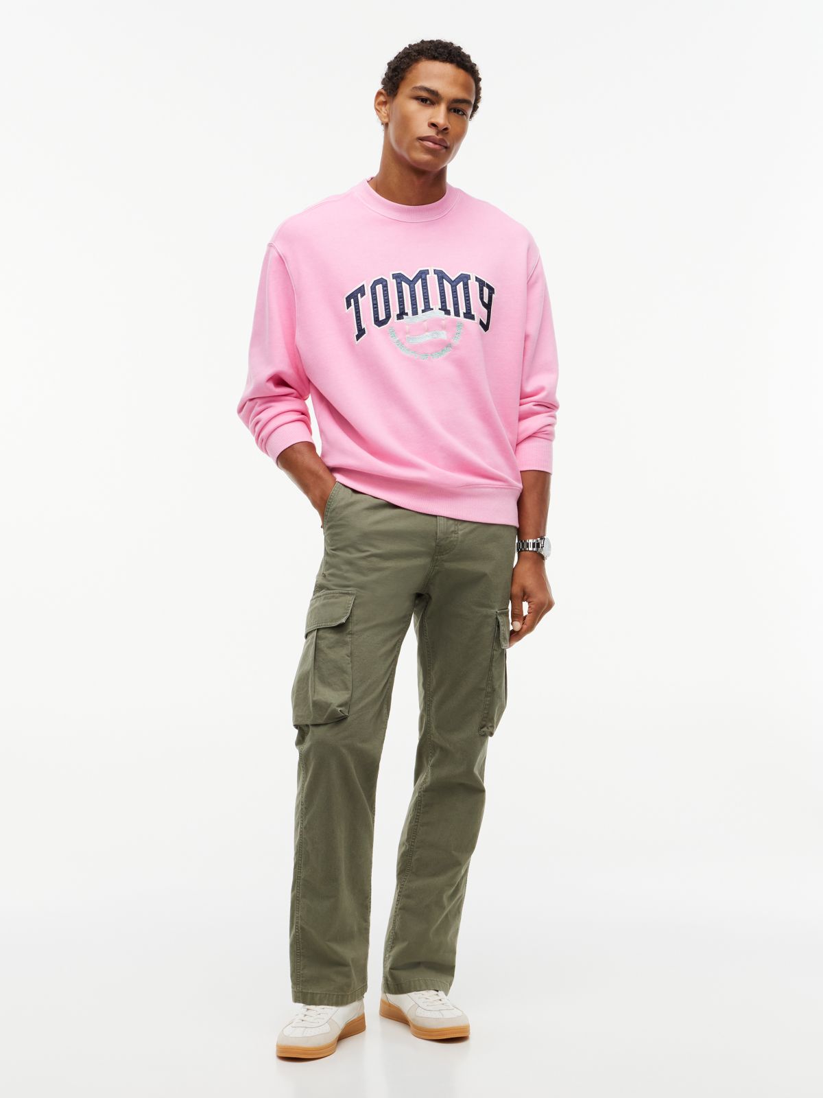 Varsity Logo Relaxed Terry Sweatshirt — Pink