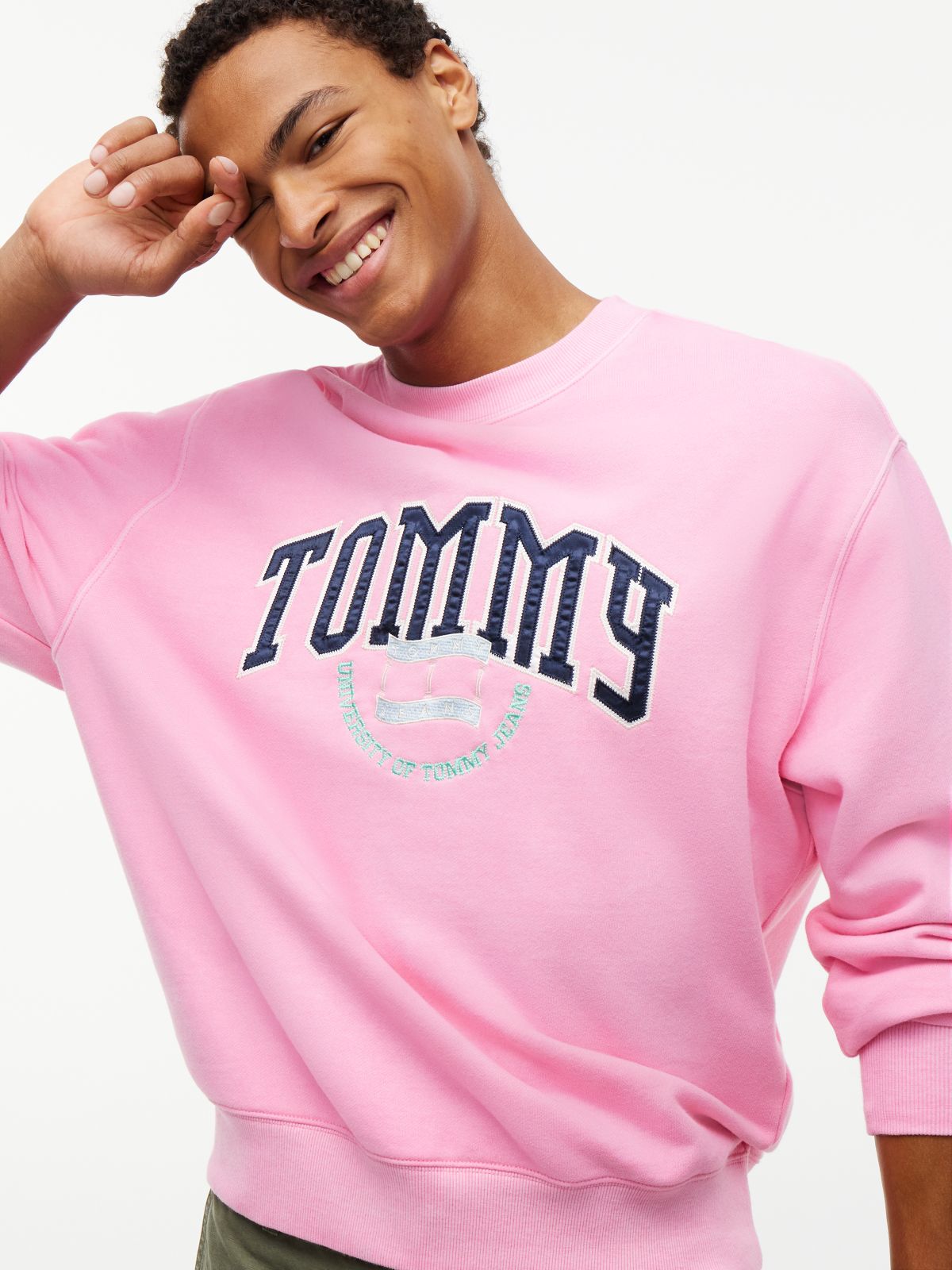 Varsity Logo Relaxed Terry Sweatshirt — Pink