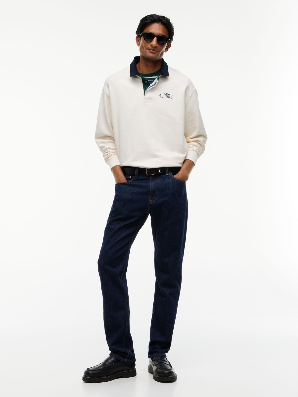 Contrast Collar Relaxed Rugby Shirt — White