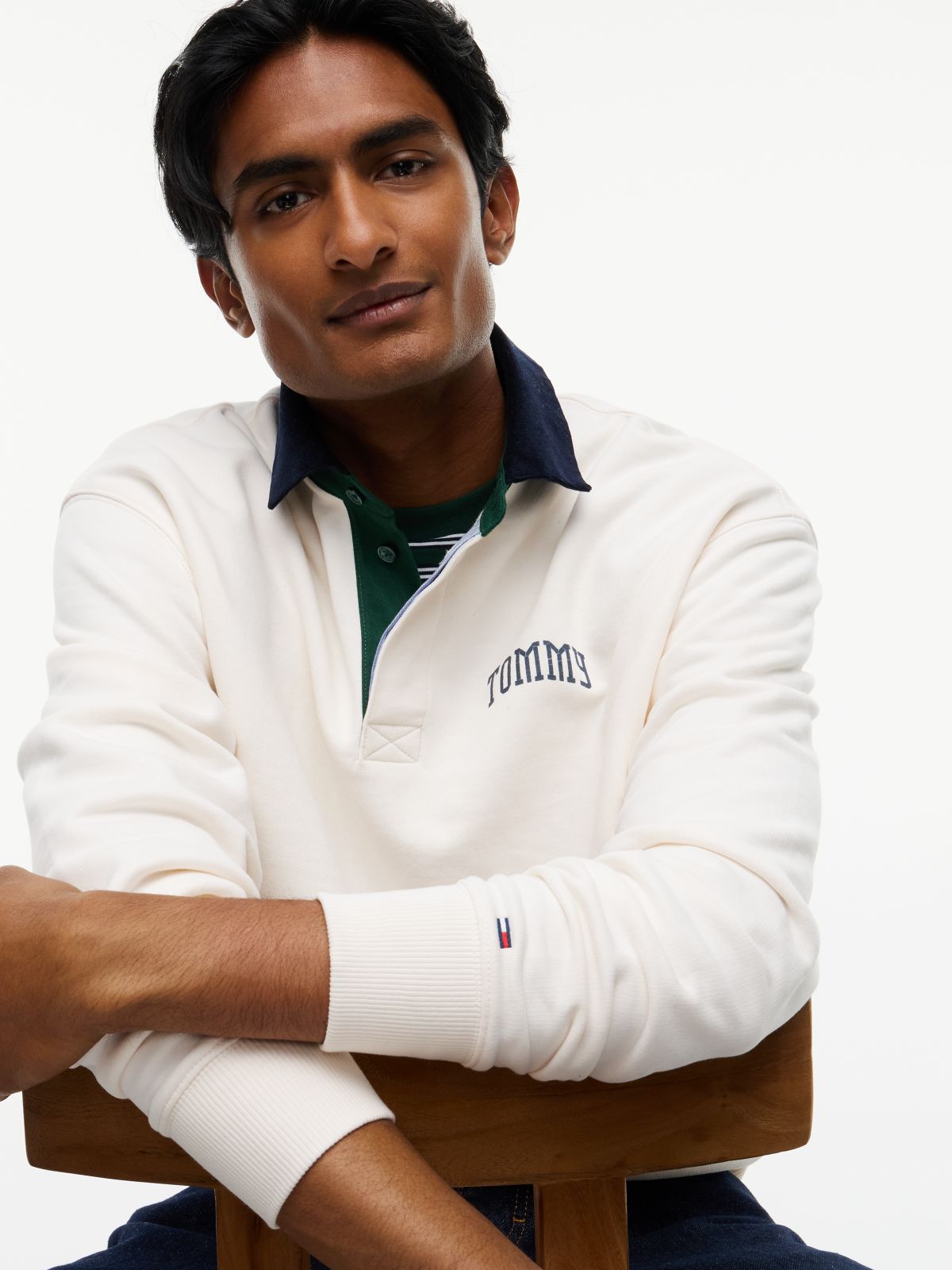 Contrast Collar Relaxed Rugby Shirt — White