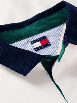 weiß relaxed fit rugby-shirt mit kontrast-kragen für herren - tommy jeans