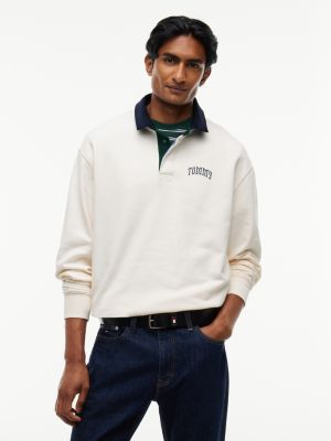 white relaxed fit rugby-shirt mit kontrast-kragen für herren - tommy jeans