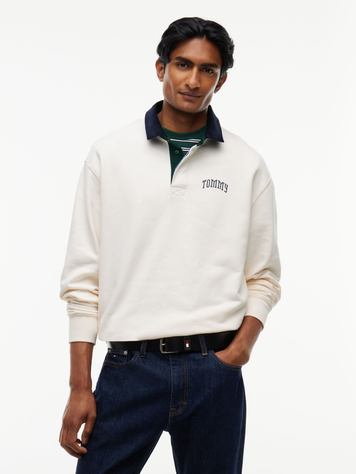 Contrast Collar Relaxed Rugby Shirt — White