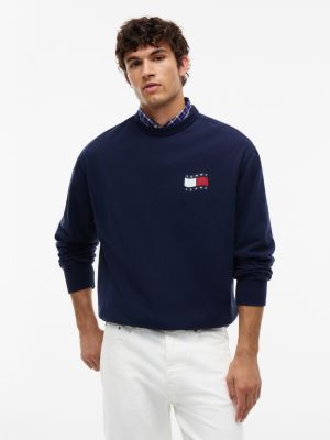 sweat décontracté à drapeau ondulé au dos blue pour hommes tommy jeans