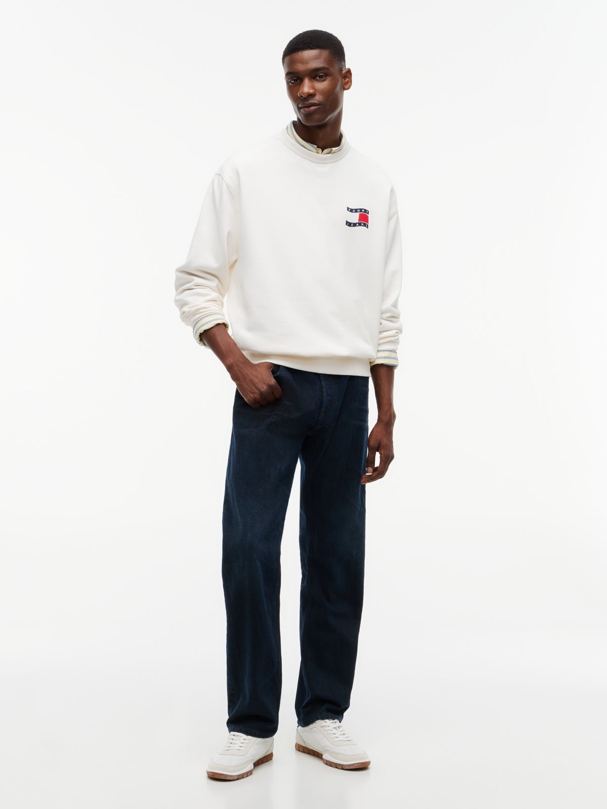 Back Wavy Flag Terry Relaxed Sweatshirt — White