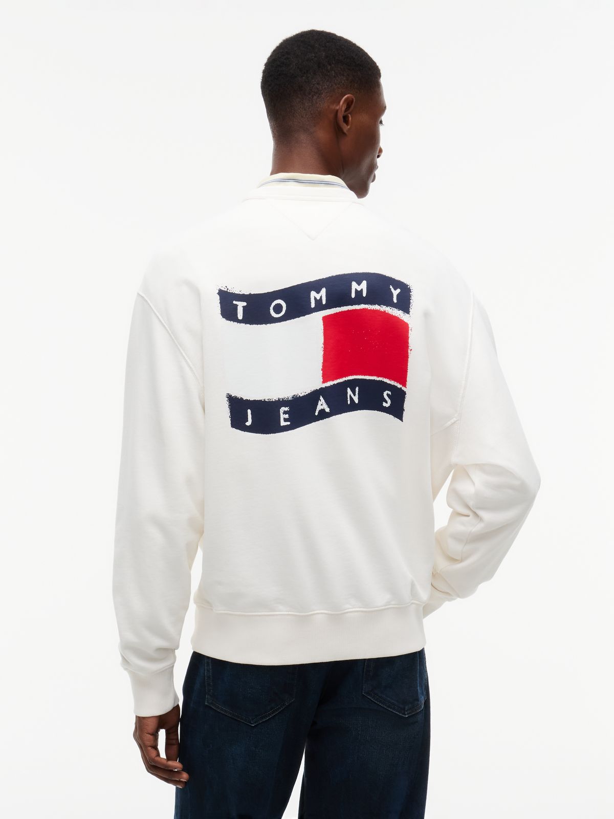 Back Wavy Flag Terry Relaxed Sweatshirt — White