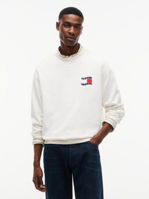 sweat décontracté à drapeau ondulé au dos white pour hommes tommy jeans