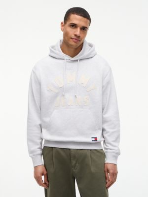 grey classic logo relaxed fleece hoody for men tommy jeans