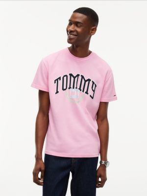 pink varsity logo jersey t-shirt for men tommy jeans