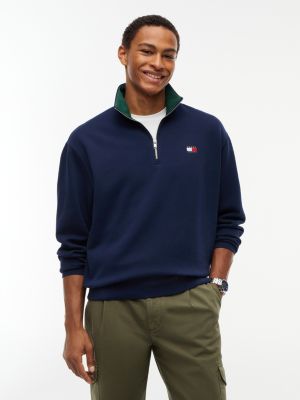 blue tommy badge relaxed quarter-zip sweatshirt for men tommy jeans