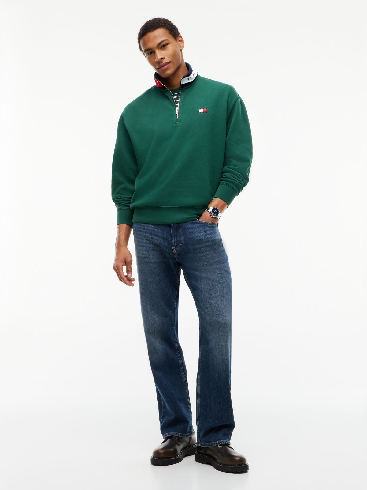 Tommy Badge Relaxed Quarter-Zip Sweatshirt — Green