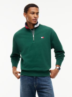 sweat décontracté tommy badge zippé green pour hommes tommy jeans