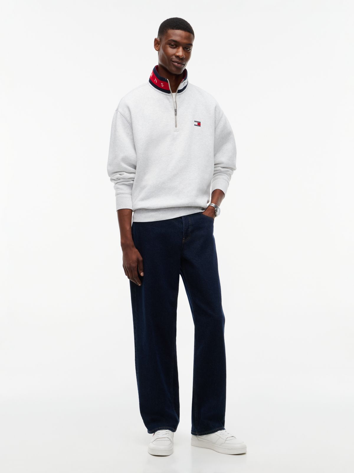 Tommy Badge Relaxed Quarter-Zip Sweatshirt — Grey
