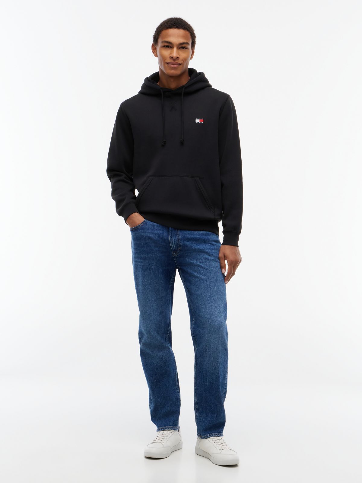 Tommy Badge Fleece Drawstring Hoody — Black