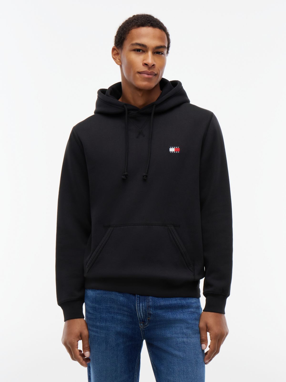 Tommy Badge Fleece Drawstring Hoody — Black