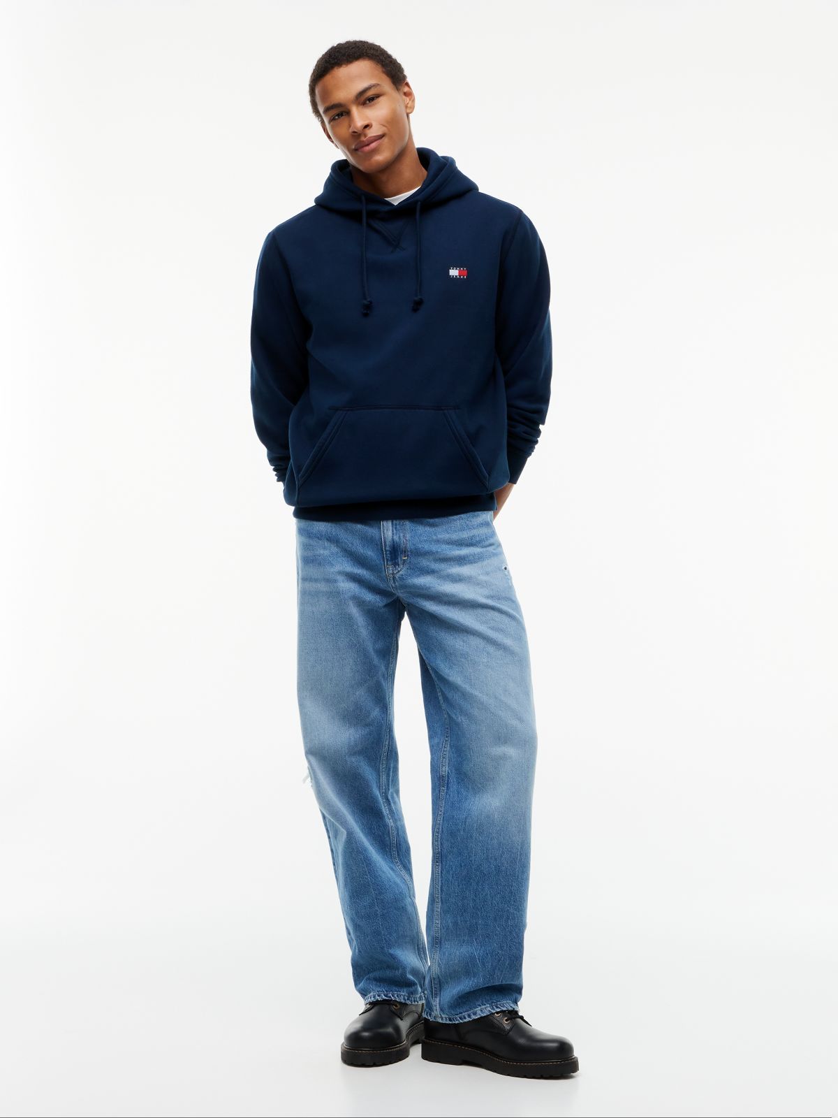 Tommy Badge Fleece Drawstring Hoody — Blue