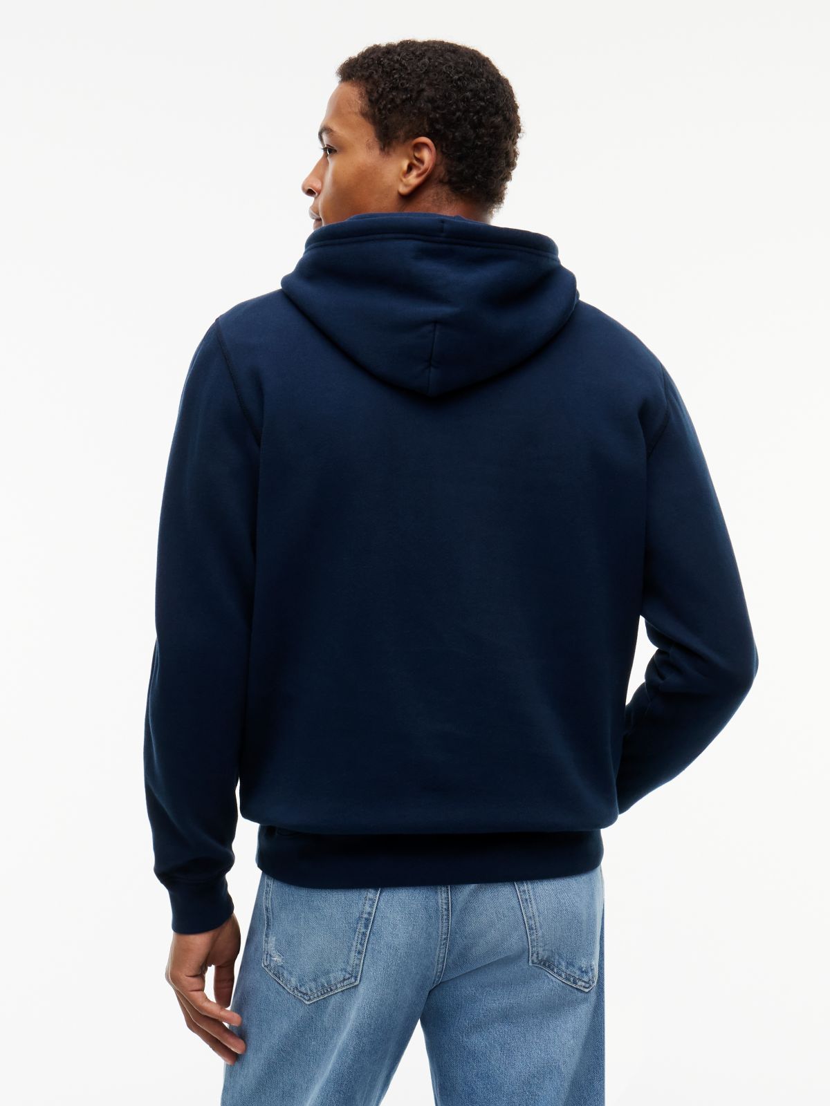 Tommy Badge Fleece Drawstring Hoody — Blue