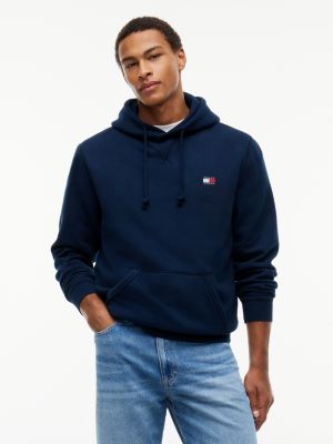 blue badge fleece drawstring hoody for men tommy jeans