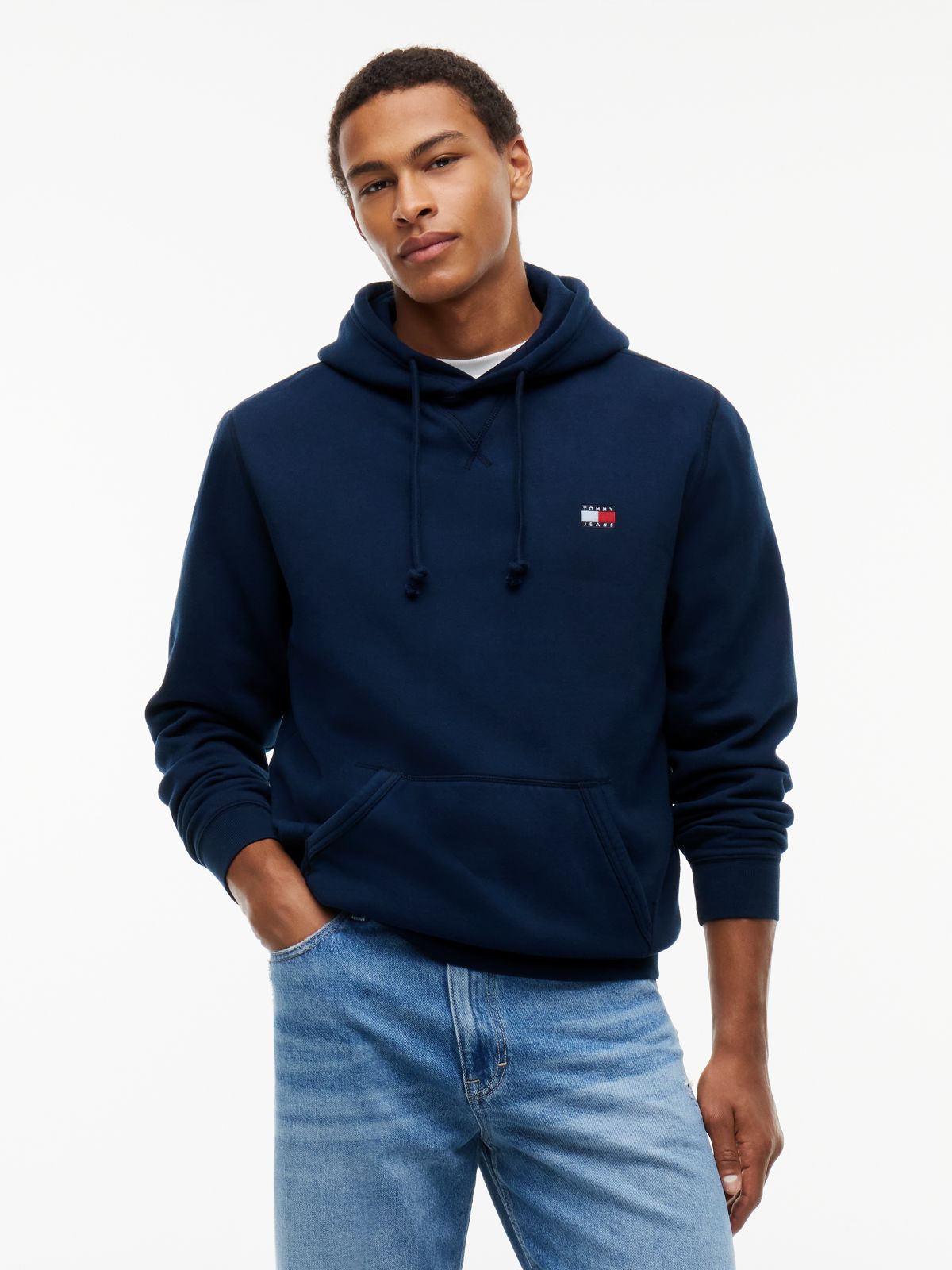 Tommy Badge Fleece Drawstring Hoody — Blue