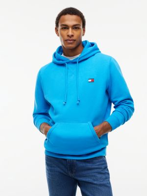blue tommy badge fleece drawstring hoody for men tommy jeans