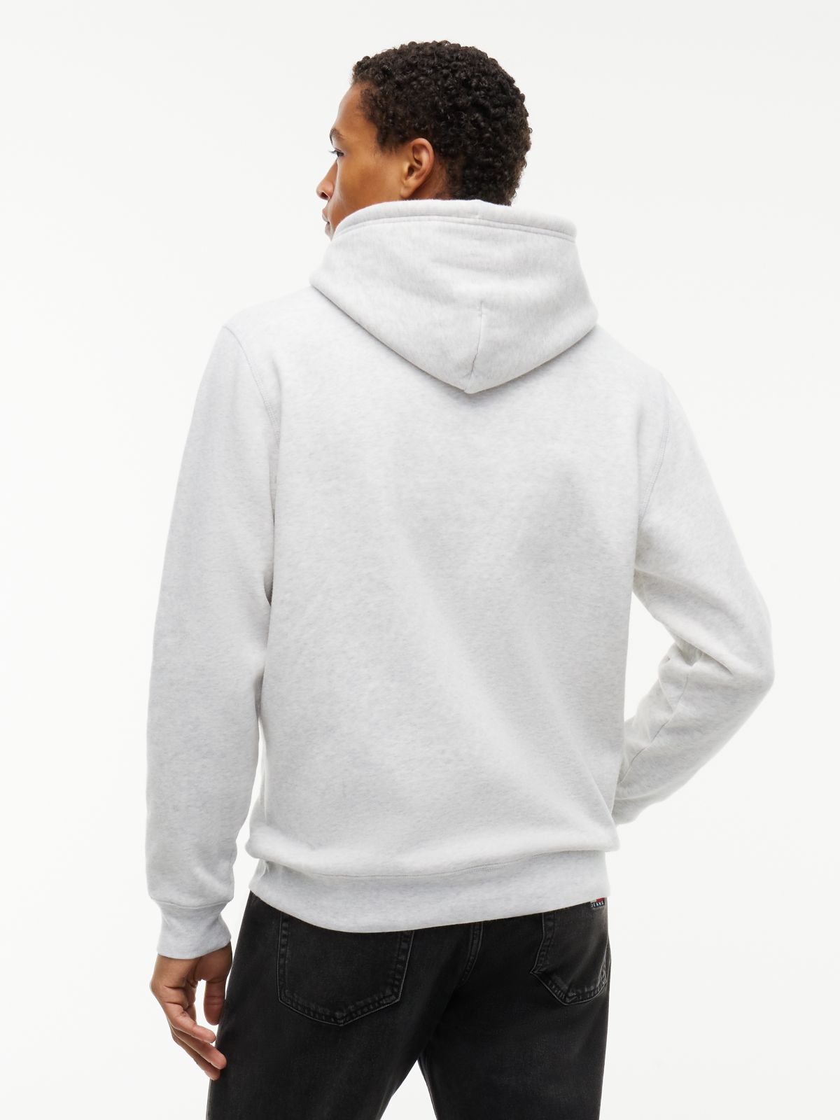 Tommy Badge Fleece Drawstring Hoody — Grey