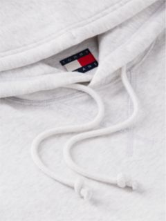 Tommy Badge Fleece Drawstring Hoody — Grey 6