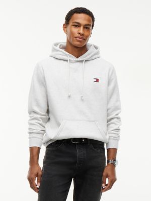 grey badge fleece drawstring hoody for men tommy jeans