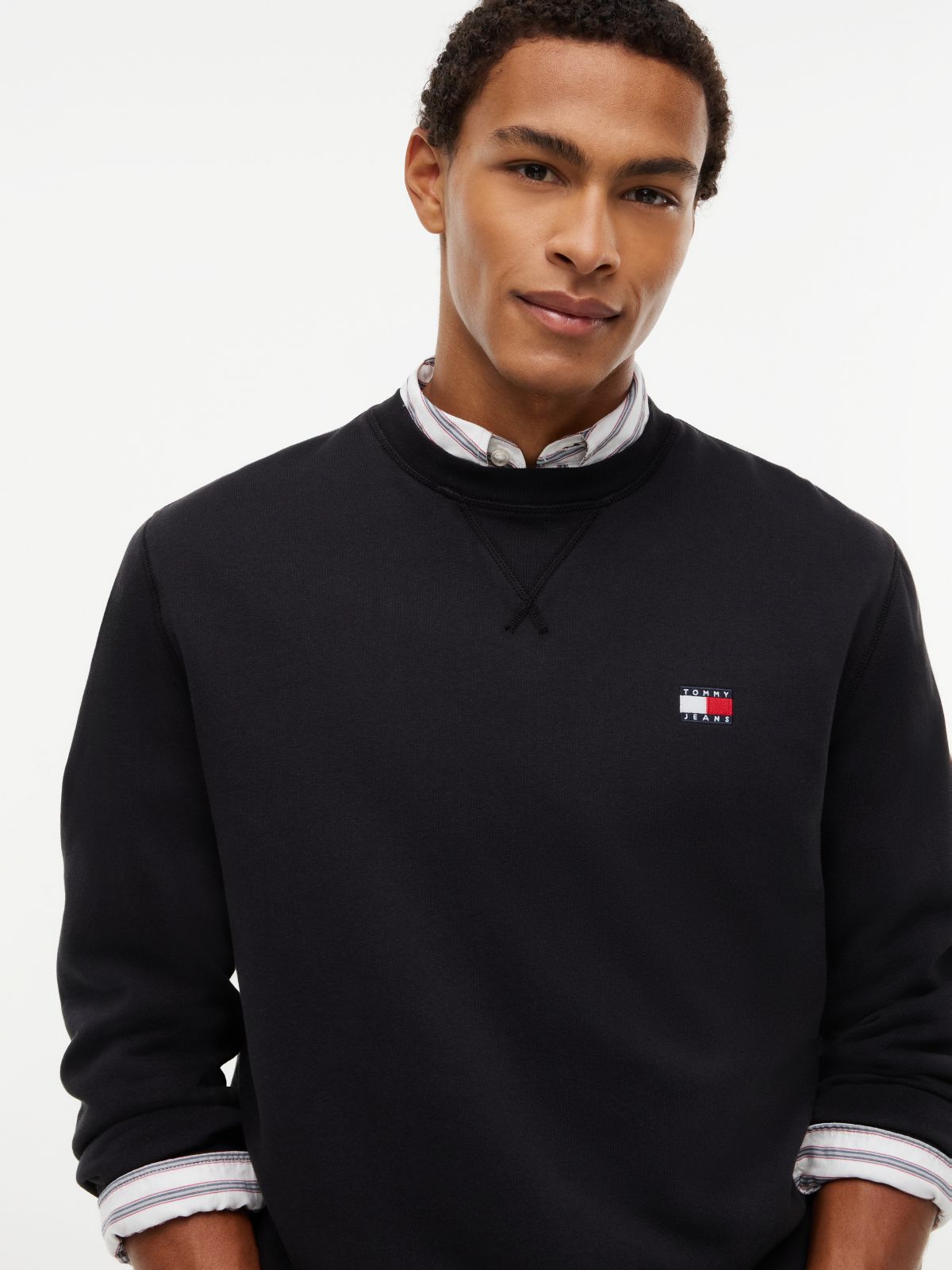 Badge Fleece Crew Neck Sweatshirt — Black