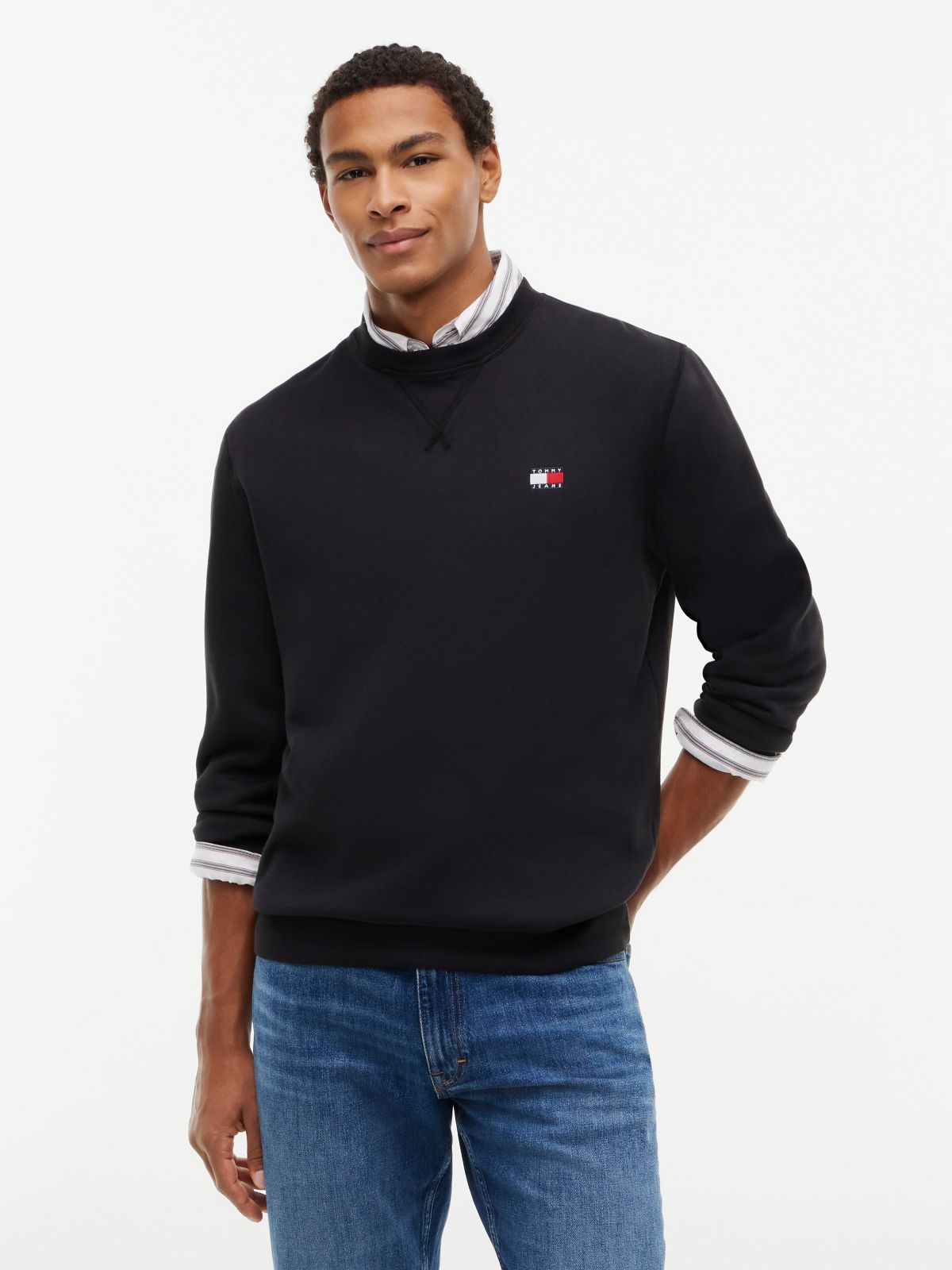 Badge Fleece Crew Neck Sweatshirt — Black