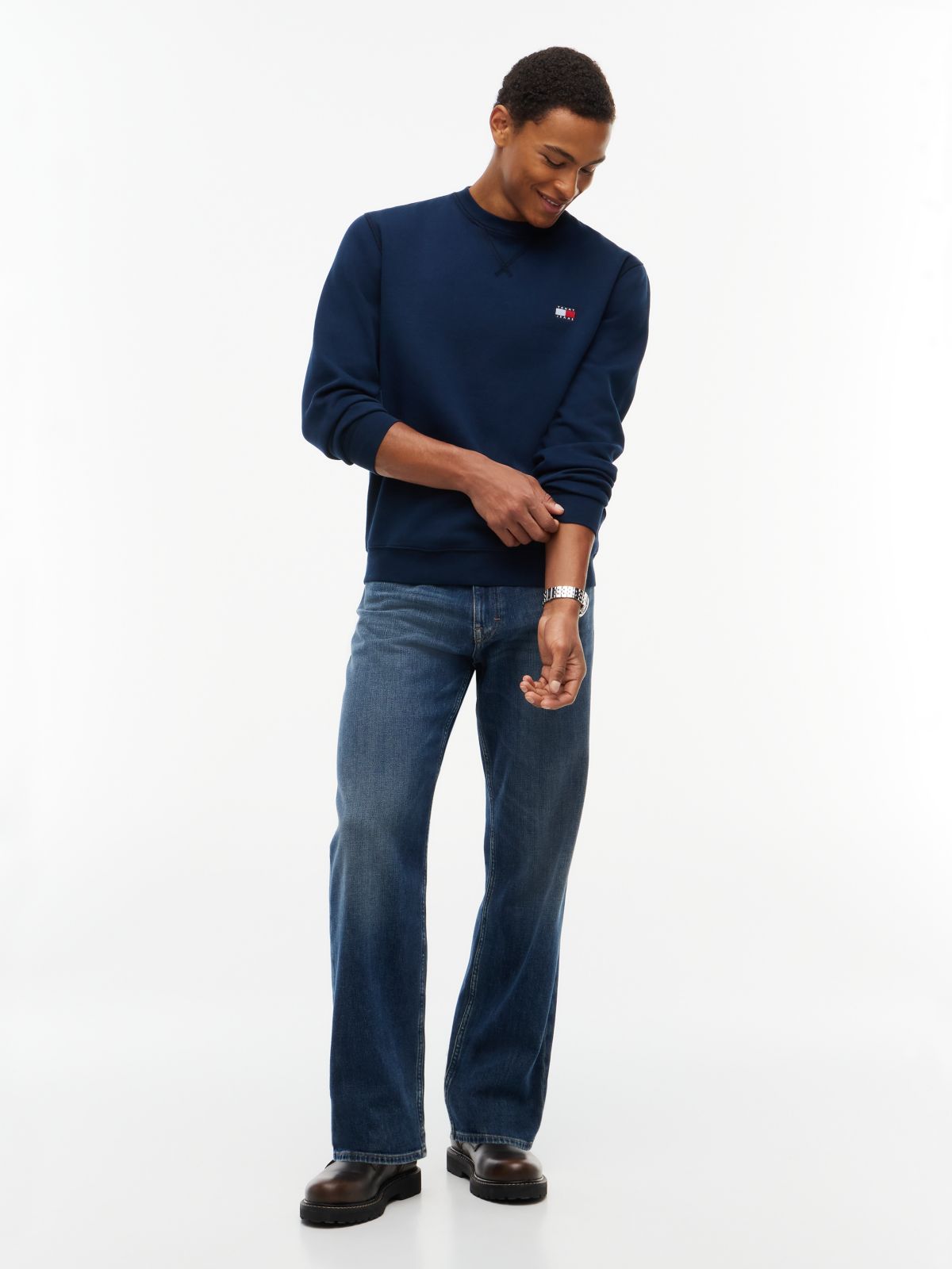Badge Fleece Crew Neck Sweatshirt — Blue