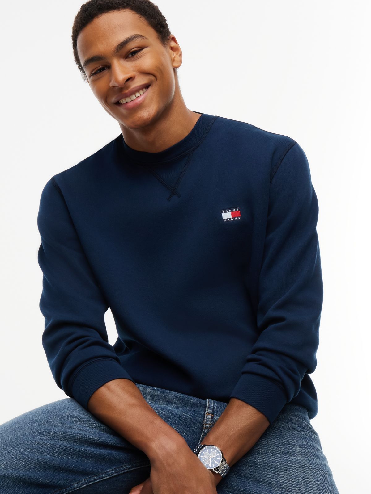 Badge Fleece Crew Neck Sweatshirt — Blue
