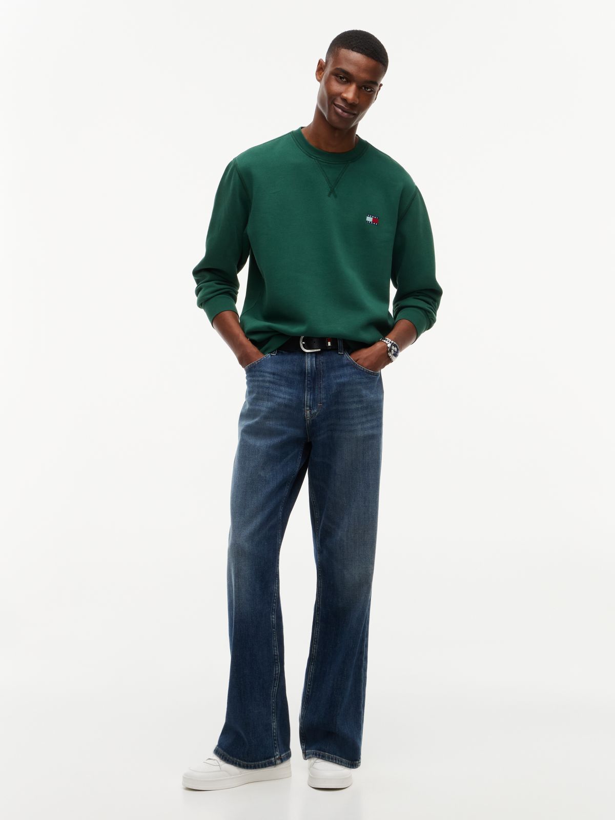 Badge Fleece Crew Neck Sweatshirt — Green
