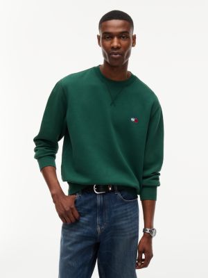 green badge fleece crew neck sweatshirt for men tommy jeans