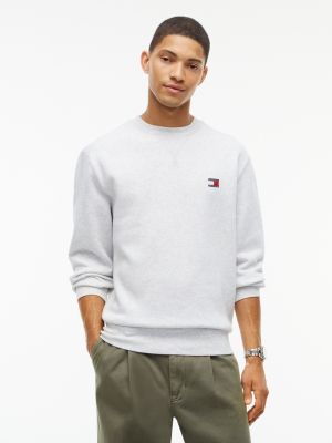 grey badge fleece crew neck sweatshirt for men tommy jeans