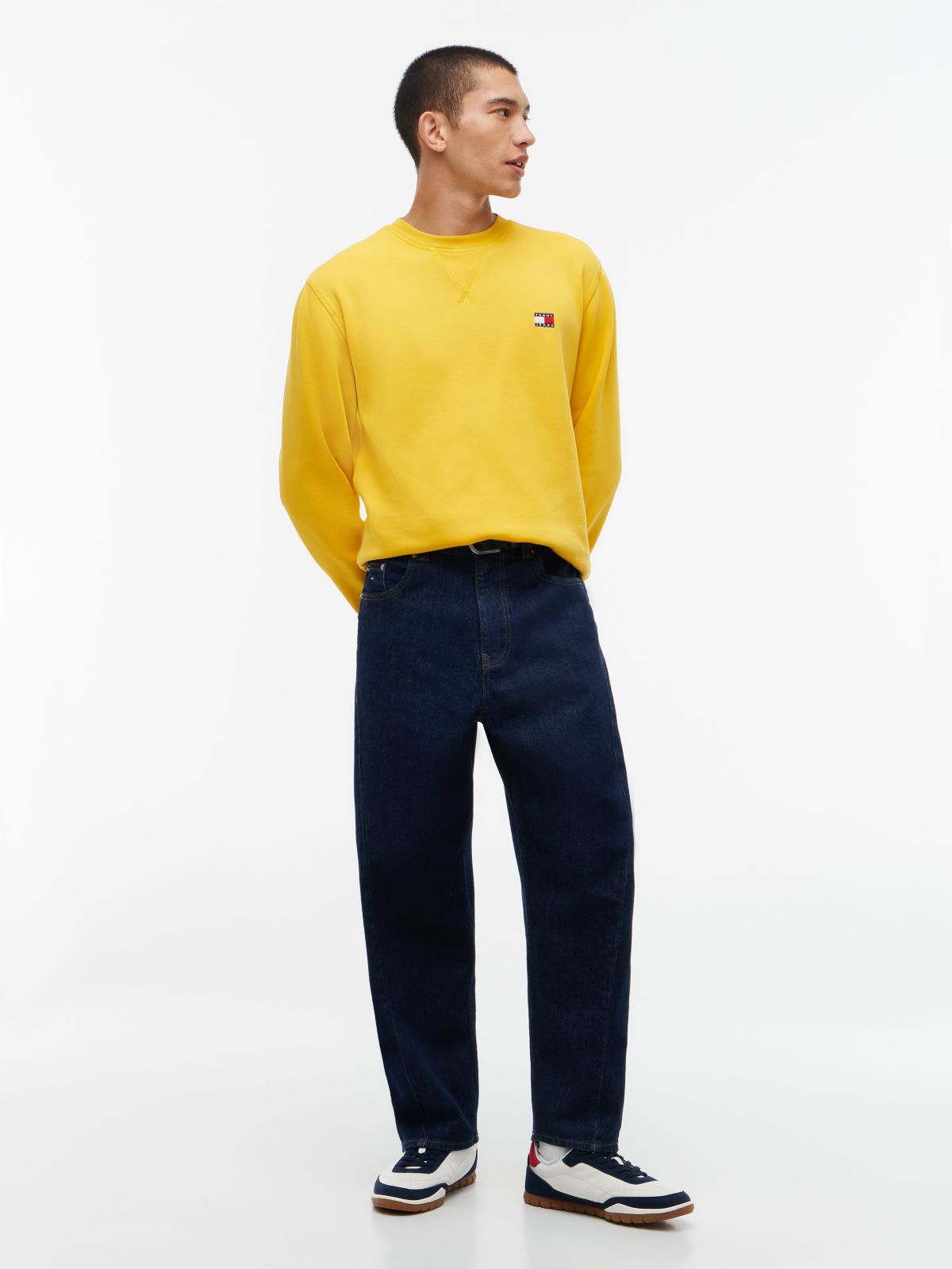 Badge Fleece Crew Neck Sweatshirt — Yellow