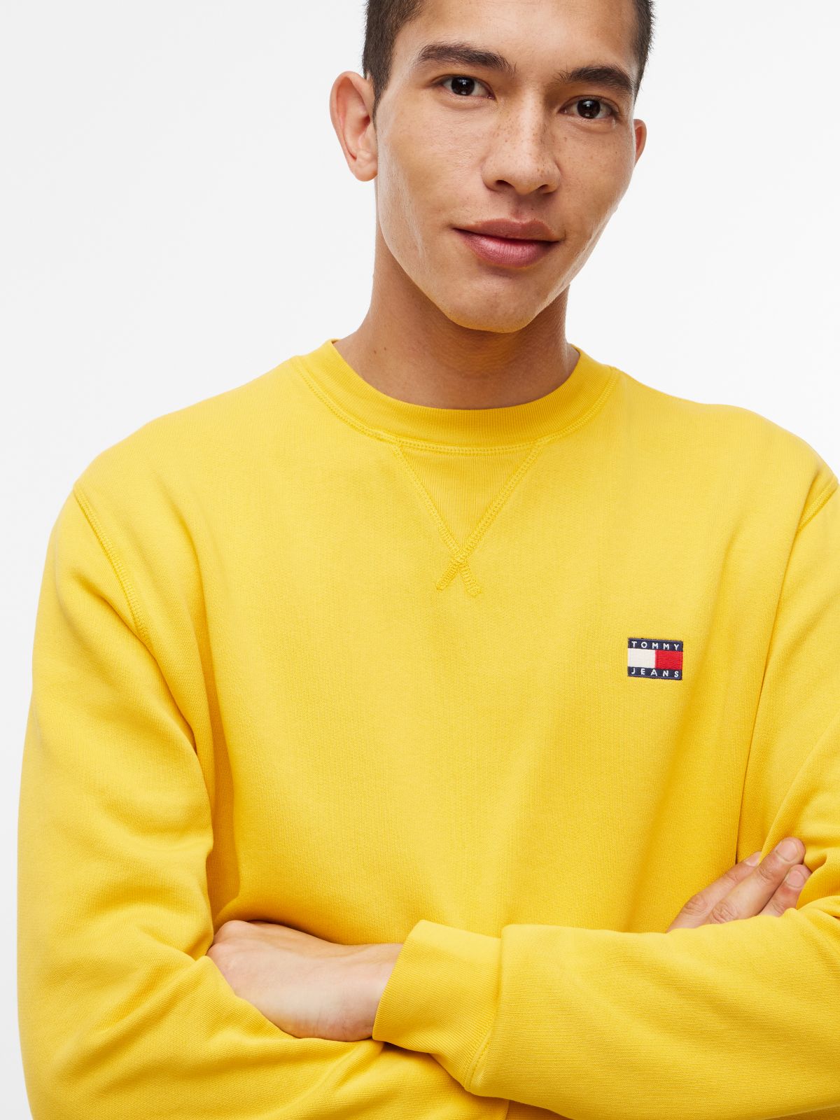 Badge Fleece Crew Neck Sweatshirt — Yellow