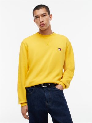 yellow badge fleece crew neck sweatshirt for men tommy jeans