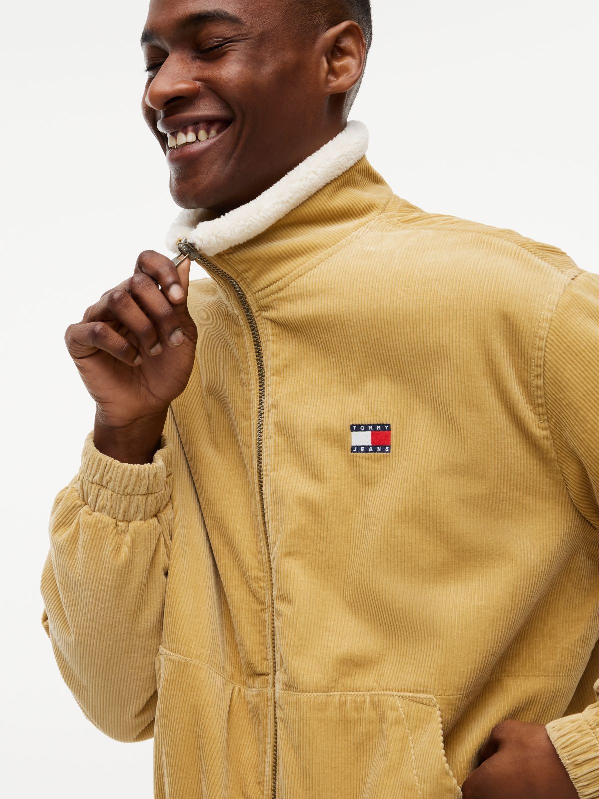 Washed Corduroy Zip-Thru Jacket — Beige