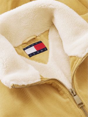 beige corduroy jack met ritssluiting en wassing voor heren - tommy jeans