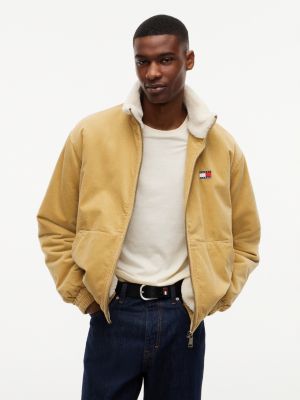 beige corduroy jack met ritssluiting en wassing voor heren - tommy jeans