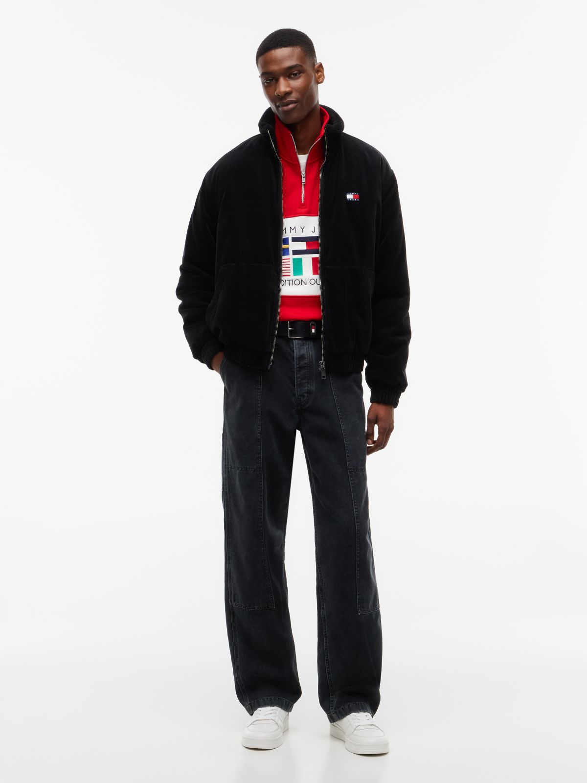 Washed Corduroy Zip-Thru Jacket — Black